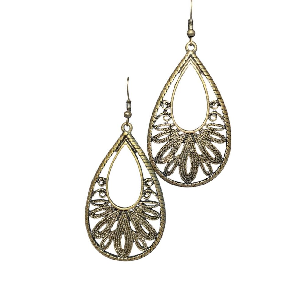 Gold Filigree Pierced Dangle Earrings GF 3 Inches